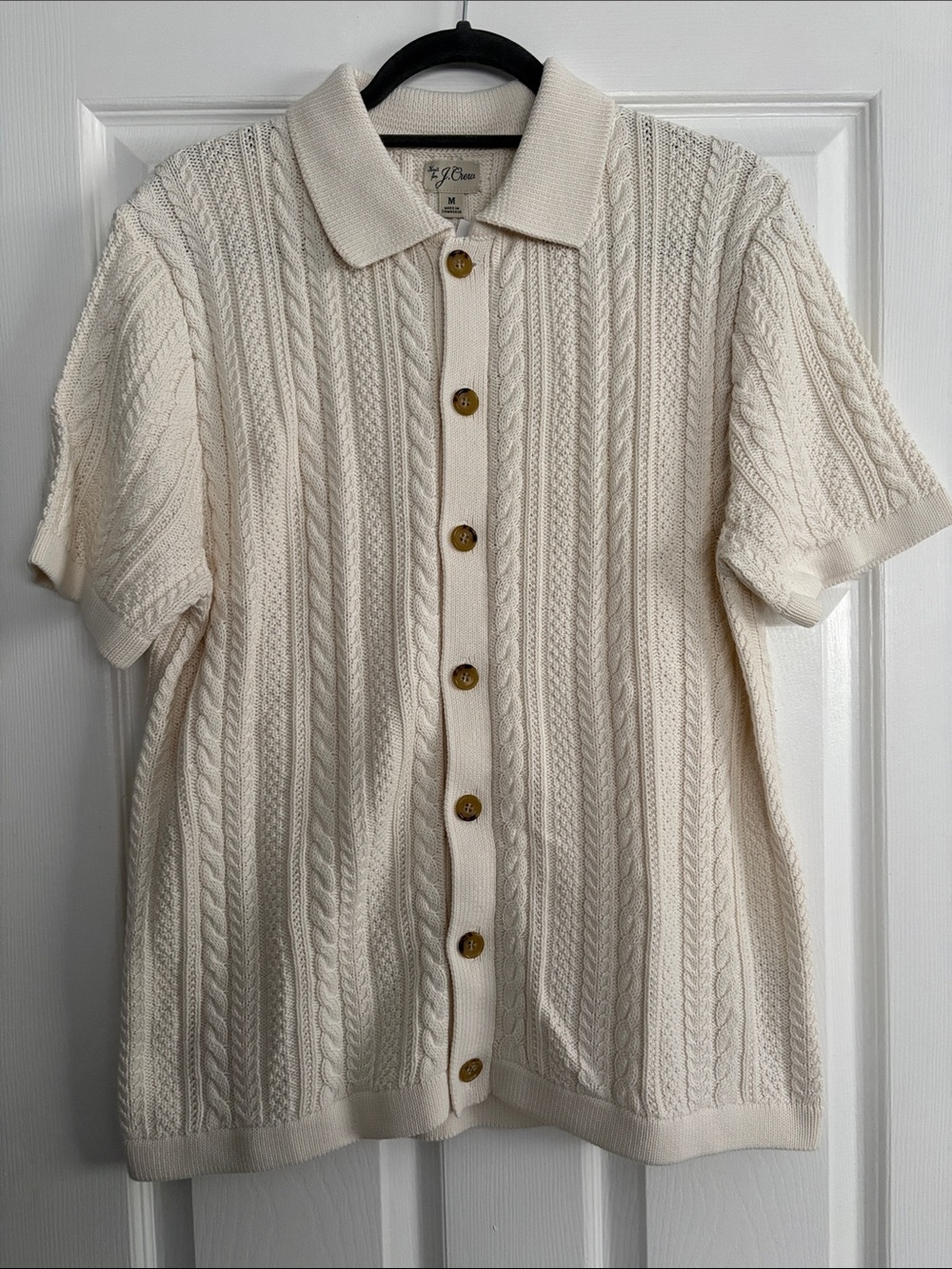J. Crew Cream Cable-Knit Short Sleeve Button Cardigan